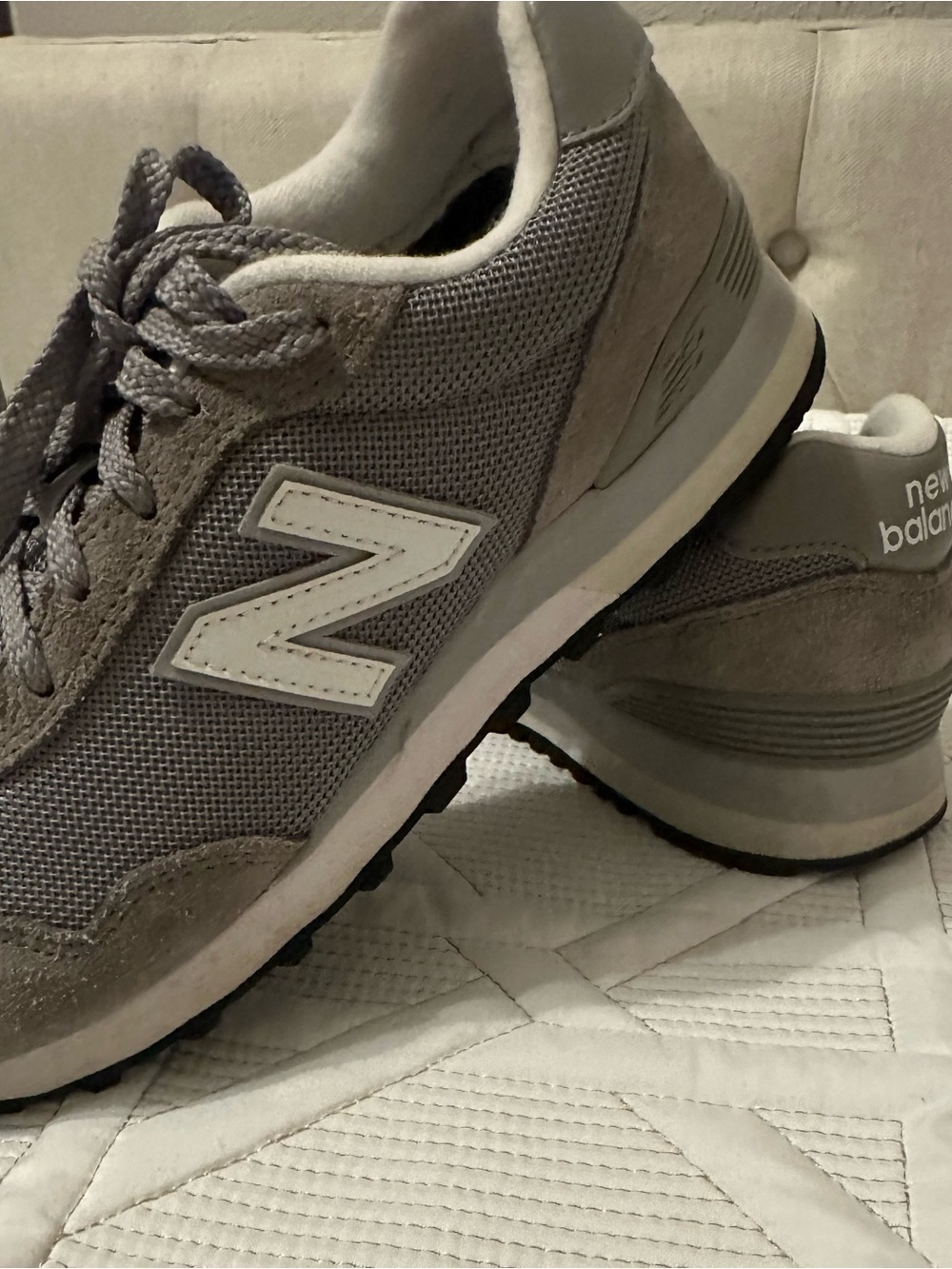 New Balance Gray and White 515 Women's Athletic Sneakers - Picture 3 of 8